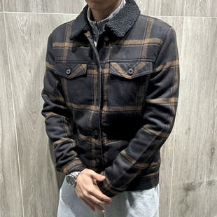 依然有范儿!新西兰整单!秋冬格纹防风保暖加绒羊毛呢夹克男外套