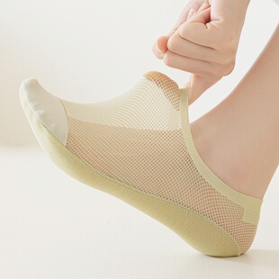 网眼船袜女夏季 纯棉底吸汗透气防滑不掉根浅口隐形镂空冰丝袜 薄款