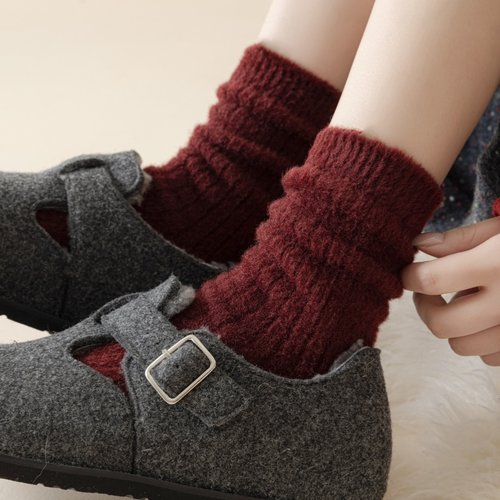 保暖女士锦纶竖条显瘦堆堆袜