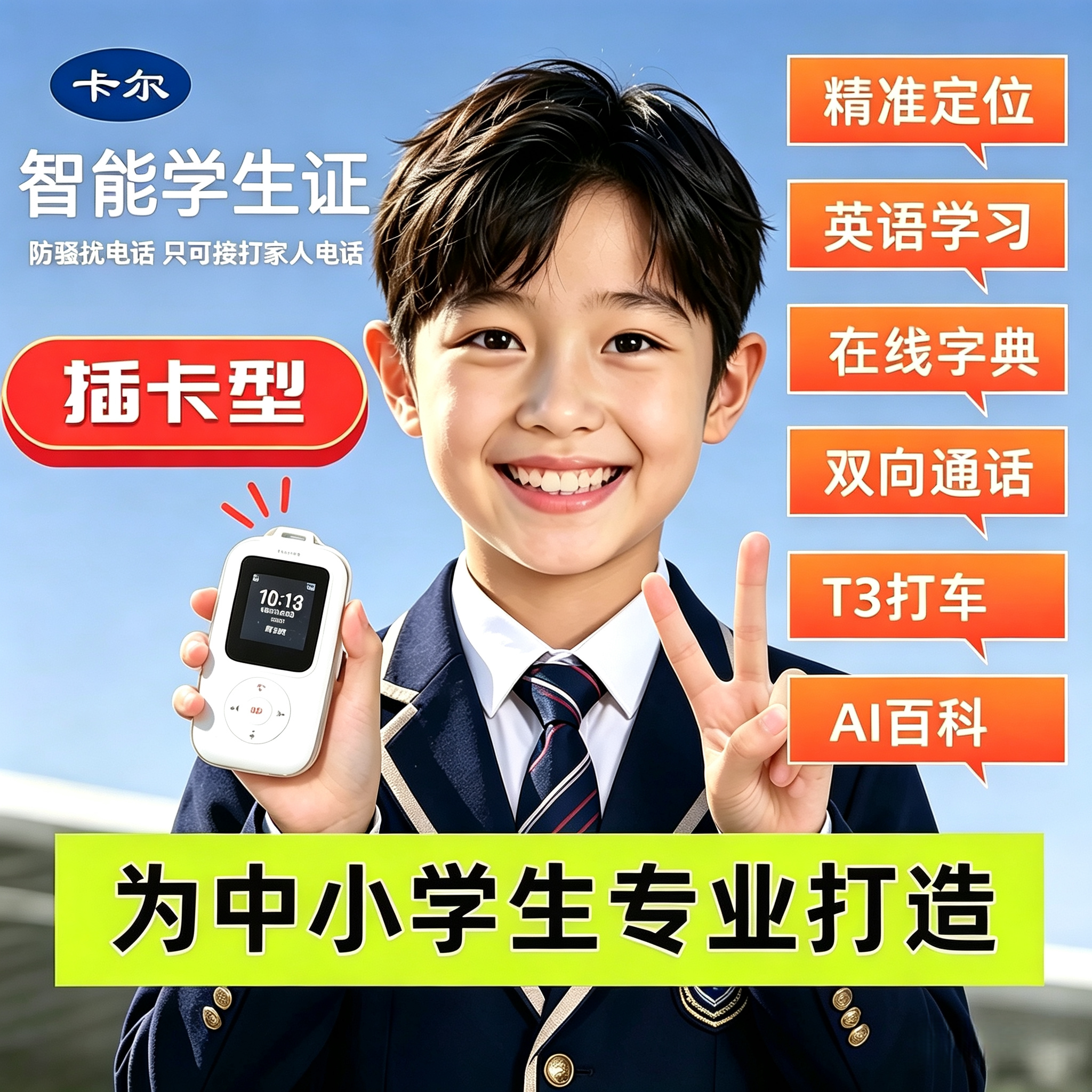 卡尔防丢器智能电子学生卡证校讯通双向通话gps定位神器儿童电话