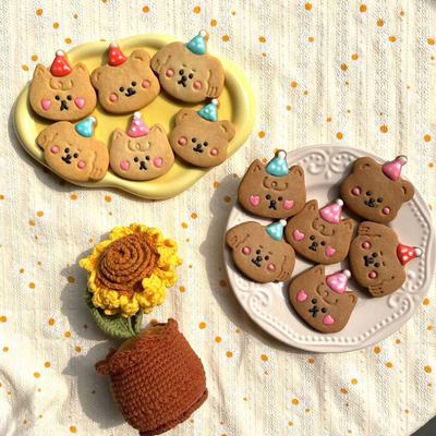 手工饼干生日蛋糕插件韩式动物帽子小狗小熊小猫甜品台生日礼物
