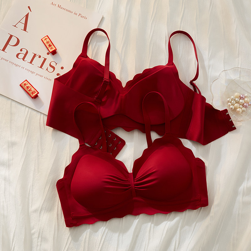 本命年红色内衣裤套装女小胸聚拢防下垂上托结婚新娘2024秋冬文胸