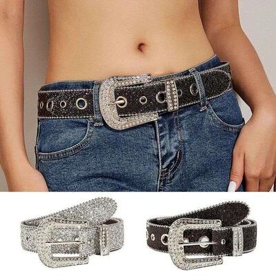 Gothic Black Silver Metal Buckle Rhinestone Belt Body Four S