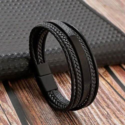 Classic Multilayer Leather Bracelet 19/21/23cm Braided Leat