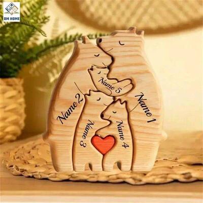 Free Engraving Personalized Custom Bear Family Wooden01