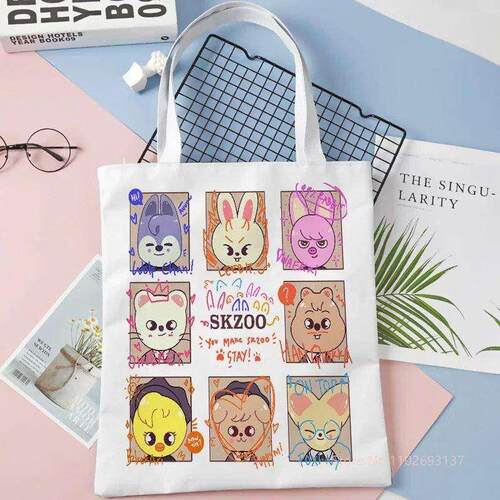 Cute Tote Bag Stray Kids SKZOO Kpop Linen Fabric Shoulder