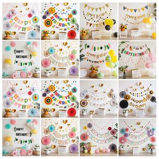 Mori ins style birthday party decoration flag flower balloon