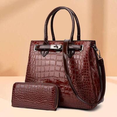 women leather sling bag crossbady bag 2 pieces black ladies