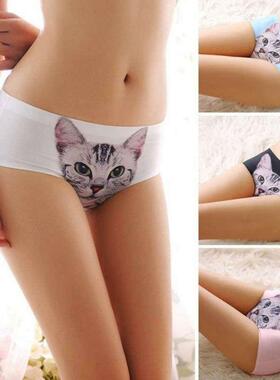 Wardrobe alfunction 3D Cat Print Panties Sealess Briefs