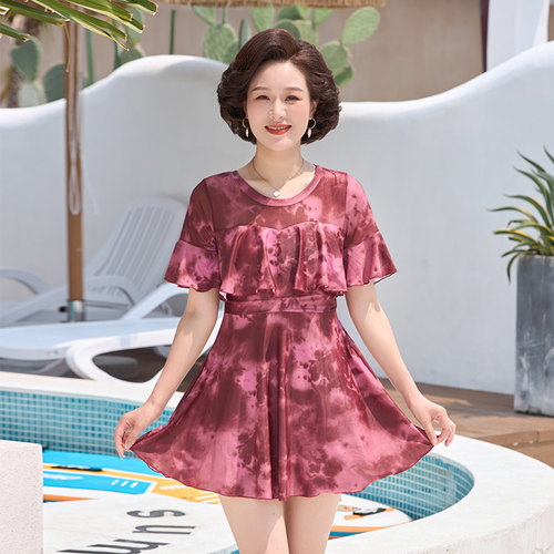 妈妈款泳衣女分体保守中老年大码