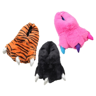 外贸儿童卡通毛毛拖鞋男童老虎爪子秋冬保暖室内棉拖女童棉鞋包跟