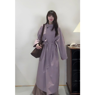 现货 紫芙知识分子风紫色高级感风衣外套女春秋纯色极简大衣长款