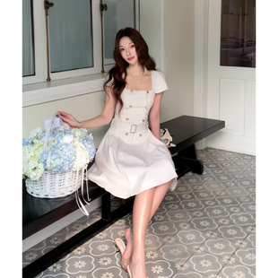 现货！慢节奏生活~韩剧女主杏色风衣裙可拆卸披肩显瘦抹胸连衣裙