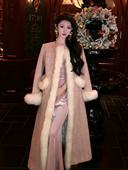 富家千金名媛轻奢毛毛拼接粗呢编织长款 已到货 冬季 小香风外套女