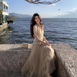 现货！【云间落纱】早春氛围感蕾丝花边无袖上衣+网纱半身裙套装