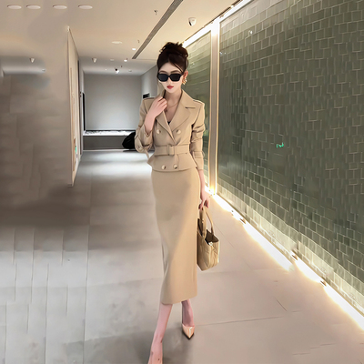 长袖风衣西装外套短款修身系带款