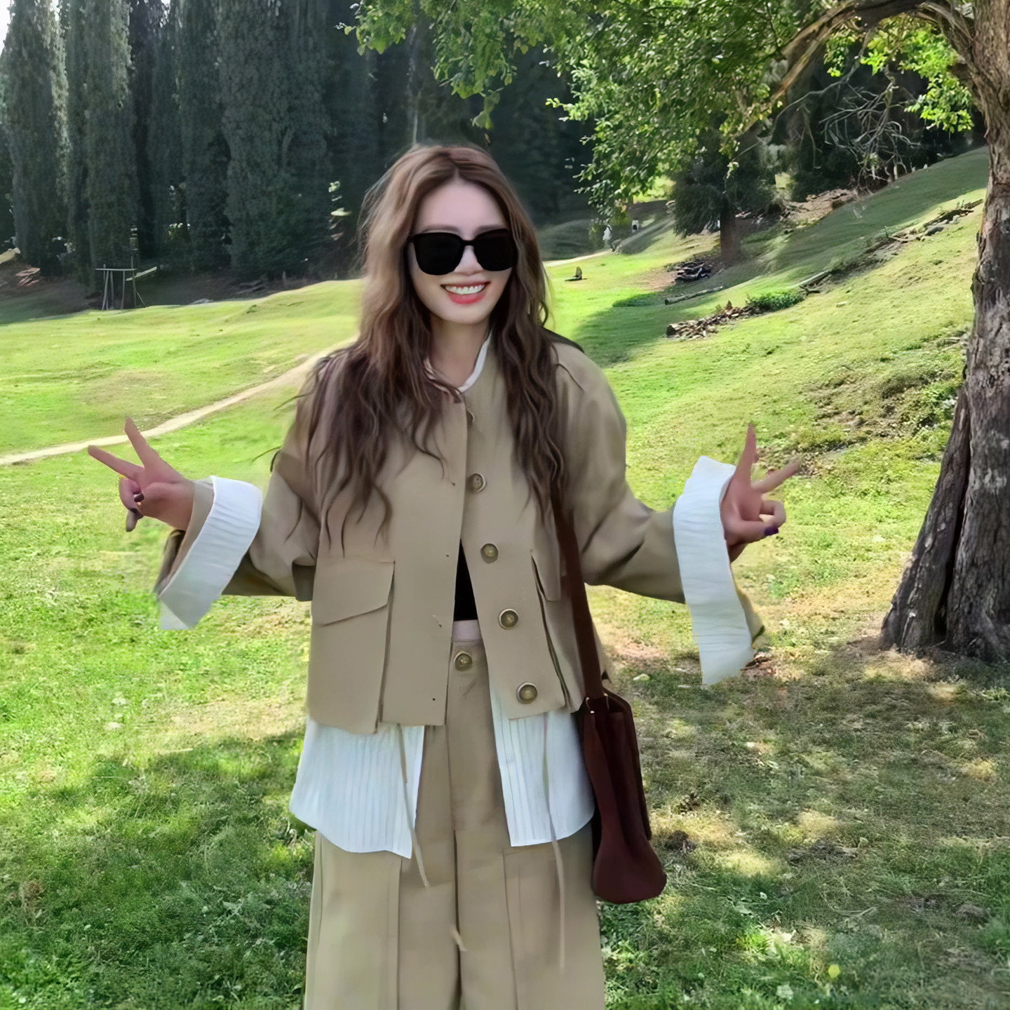 现货！春秋时髦艺术生撞色假两件夹克外套+立体结构线休闲阔腿裤,女装/女士精品,时尚套装,淘宝优惠券,粉丝福利购,淘宝优惠卷