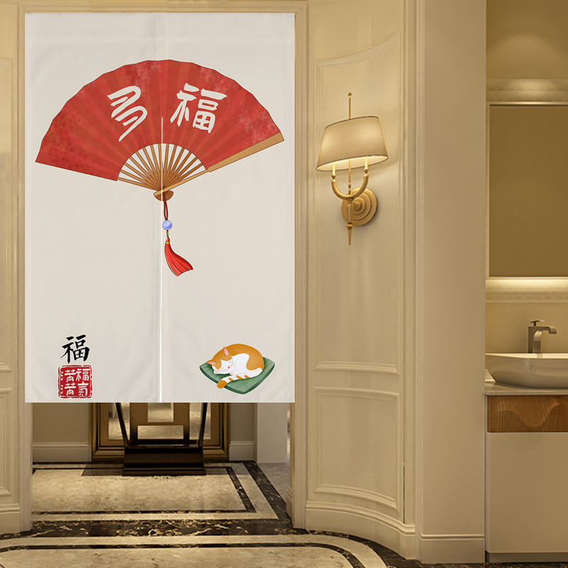 一只中国风红色定做免打孔门帘