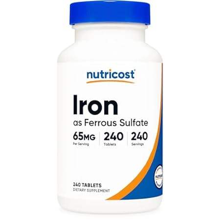Nutricost Iron (As Ferrous Sulfate) 65mg, 240 Tablets - N