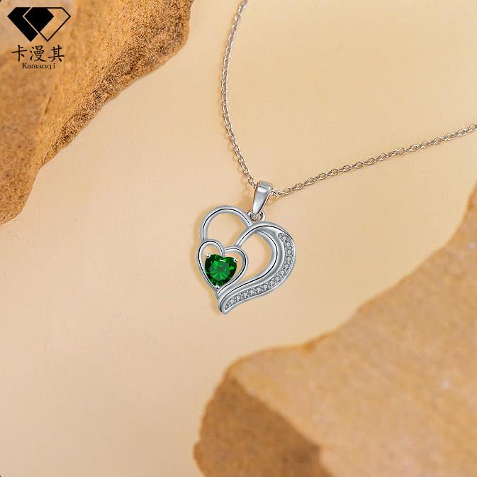 925银绿宝石爱心项链女轻奢镶钻