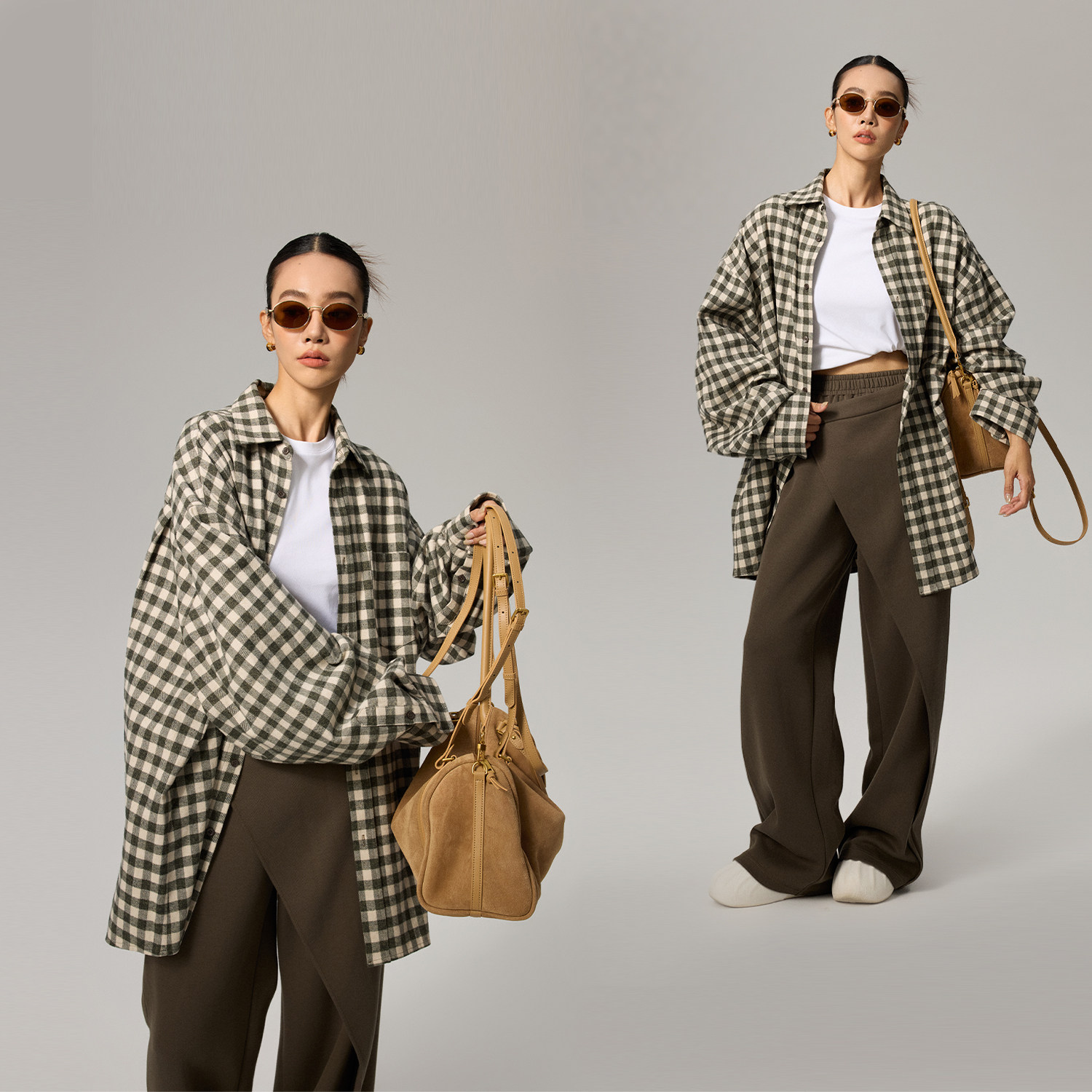 复古宽松格纹长袖慵懒风休闲衬衫