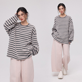 ZzZHANG｜调性出街计划_26春时尚 撞色条纹廓形设计感长袖 T恤卫衣