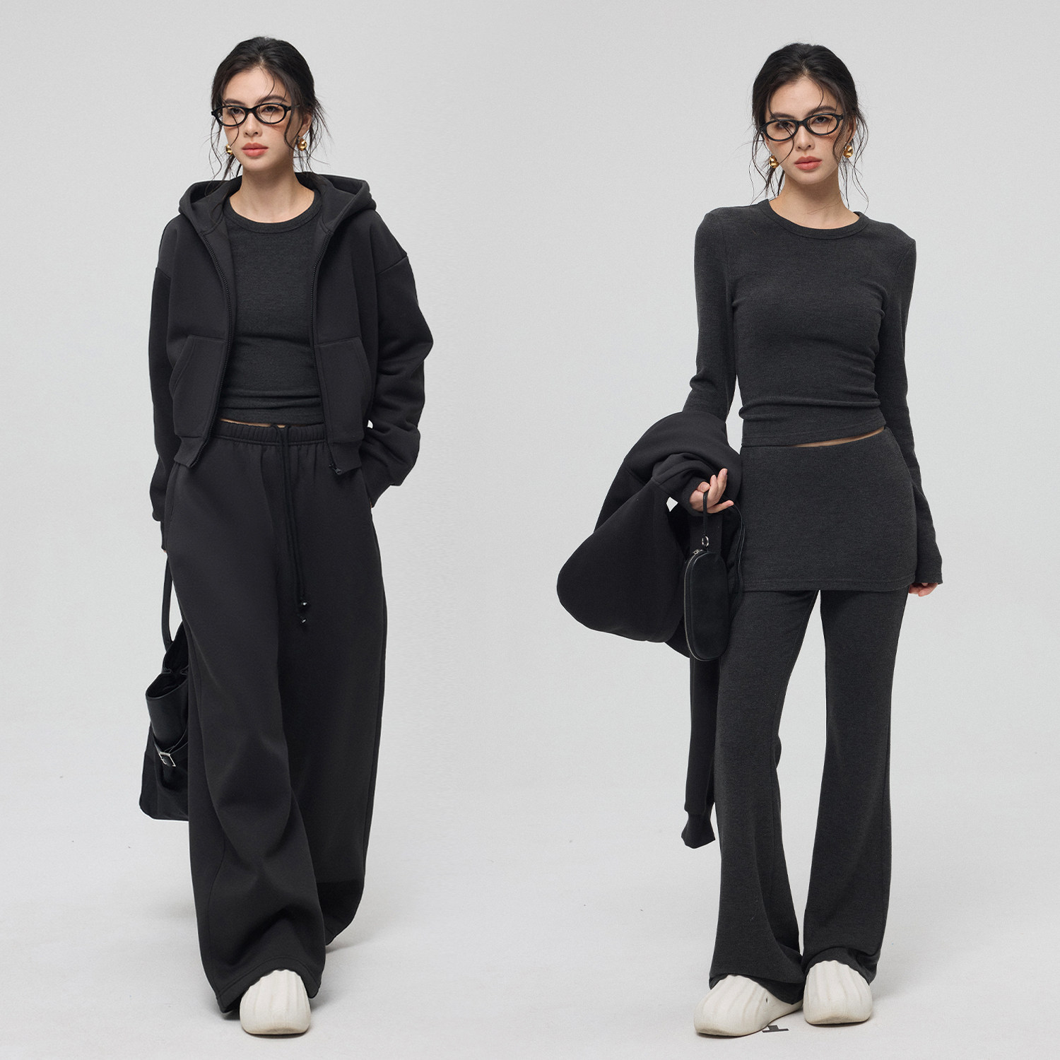 ZzZHANG｜R*L纸片人_简约实穿显瘦黑色连帽卫衣卫裤打底裙裤套装,女装/女士精品,休闲运动套装,淘宝优惠券,粉丝福利购,淘宝优惠卷