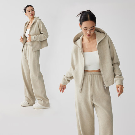 ZzZHANG【休闲减龄】慵懒松弛春季连帽卫衣外套+时尚阔腿裤两件套