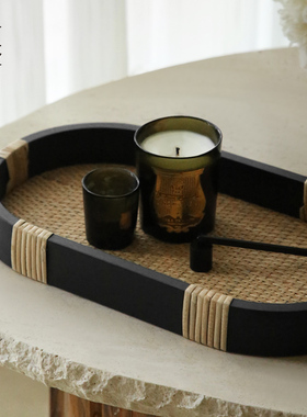 栗石【雅致】手工藤编托盘茶盘摆件复古创意民宿茶室香薰置物托盘