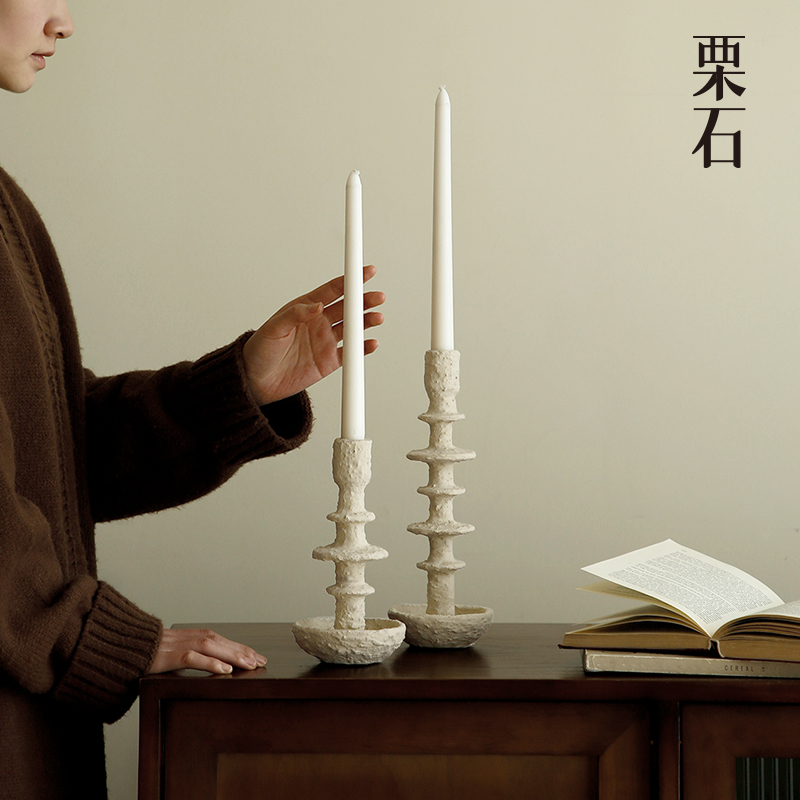 侘寂风复古素胚蜡烛台摆件