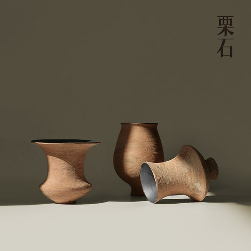 栗石复古砂面粗陶罐花器花盆