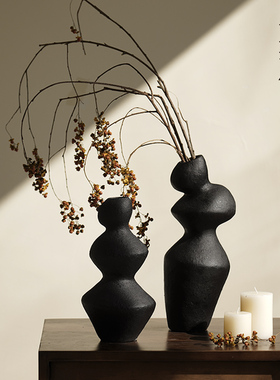 栗石【绰约多姿】复古高级感艺术陶瓷花瓶侘寂风茶几餐桌插花摆件