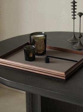 栗石中式复古胡桃木香薰托盘摆件中古高级感民宿茶室长方形茶盘