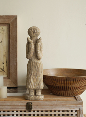 栗石侘寂风抽象水泥人形雕塑摆件家居客厅书房电视柜样板间装饰品