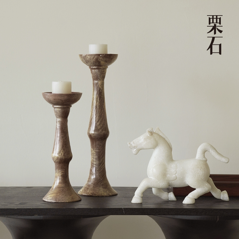 栗石【雅韵】侘寂风复古油画烛台摆件新中式样板房书房卧室装饰品图片