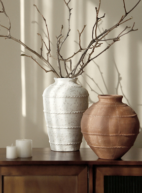 栗石侘寂风禅意仿古陶瓷花瓶插花摆件新中式民宿酒店玄关陶罐花器
