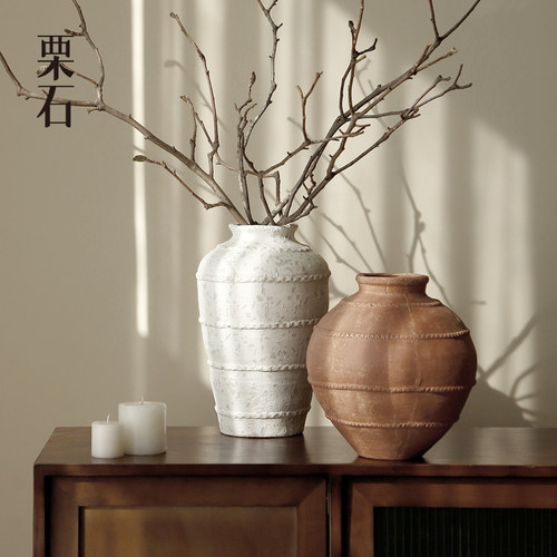 侘寂风仿古禅意陶瓷花瓶插花摆件