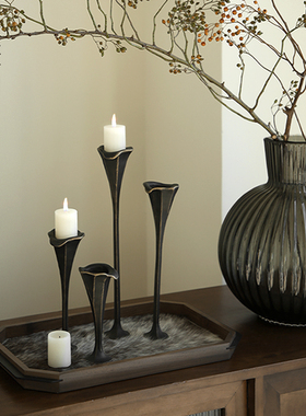 栗石复古欧式黑色金属烛台摆件中古风样板间餐厅烛光晚餐蜡台摆件