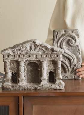 复古建筑洞石摆件家居桌面装饰品