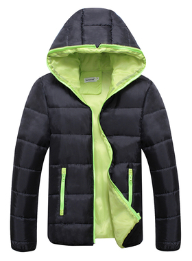 连帽棉衣休闲棉服冬季保暖外套撞色拉链棉袄青春帅气时尚男士外套
