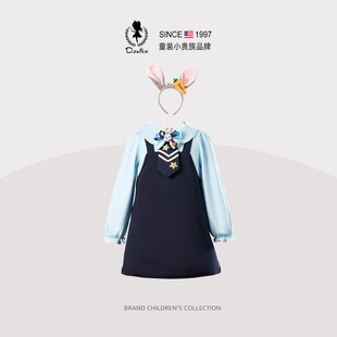 Hi！Fish女童秋季连衣裙学院风儿童兔子警官衣服日常可穿女孩裙子