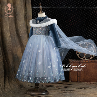 Fish女童爱莎公主裙冰雪奇缘艾莎儿童连衣裙elsa生日礼服裙子