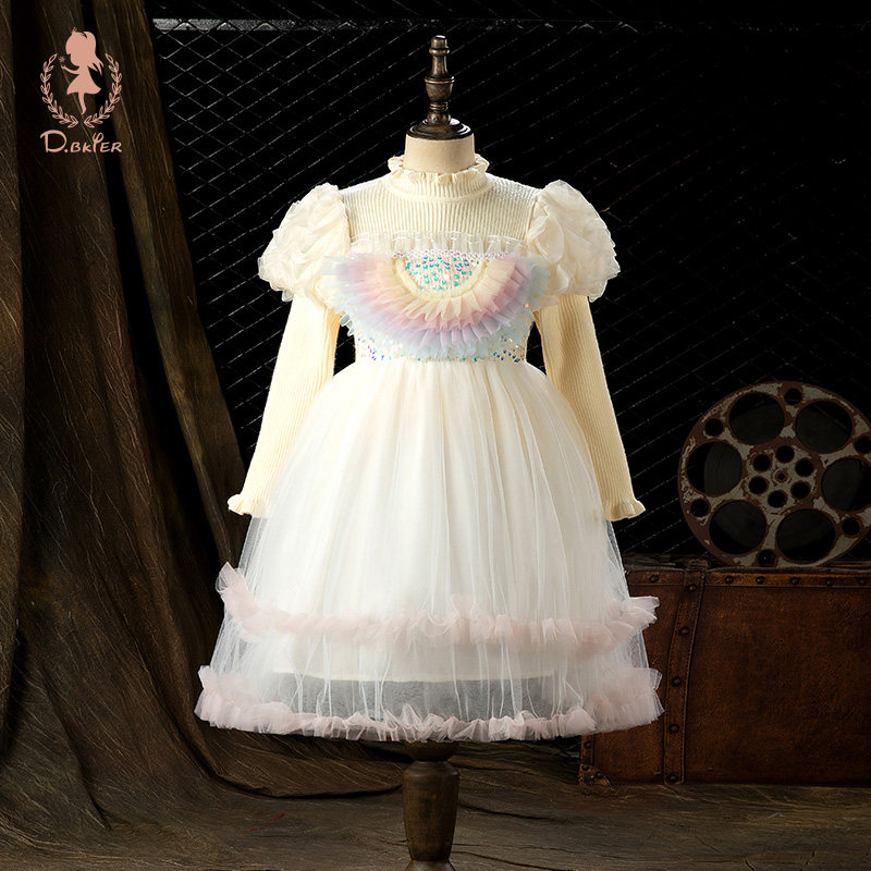 女童春季连衣裙2026新款针织毛衣长袖公主裙生日小女孩儿童裙子春