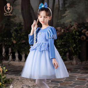 Hi！Fish女童爱莎公主裙子秋装艾莎礼服冰雪奇缘连衣裙儿童小女孩