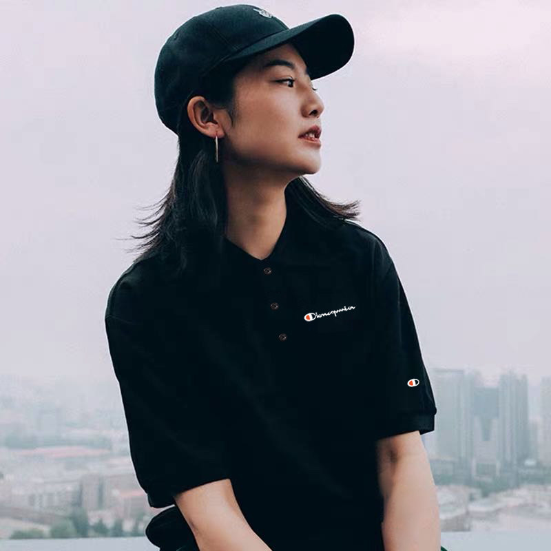 polo衫女冠军短袖情侣ins潮牌宽松纯棉港风男保罗翻领t恤刺绣定制