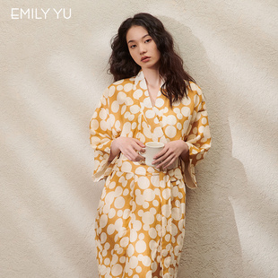 睡袍 于晓丹EMILYYU原创设计印花无肩缝直角肩睡袍小众晨袍亲子款