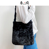 秋冬新款 港风ins毛绒托特包女生大容量单肩包百搭手提包毛毛包