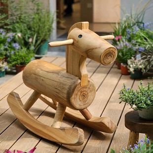 户外小孩纯实木儿童幼儿园木马车儿童摇摇马手柄把手防摔大人可坐