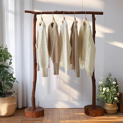 实木质衣帽架原木服装店展示架衣服家用简约挂衣架子挂衣杆落地式