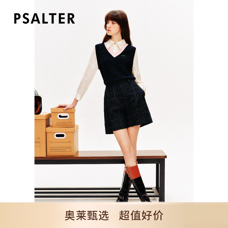 [智性学院风]PSALTER诗篇休闲百搭粗花呢格纹短裤休闲裤春款